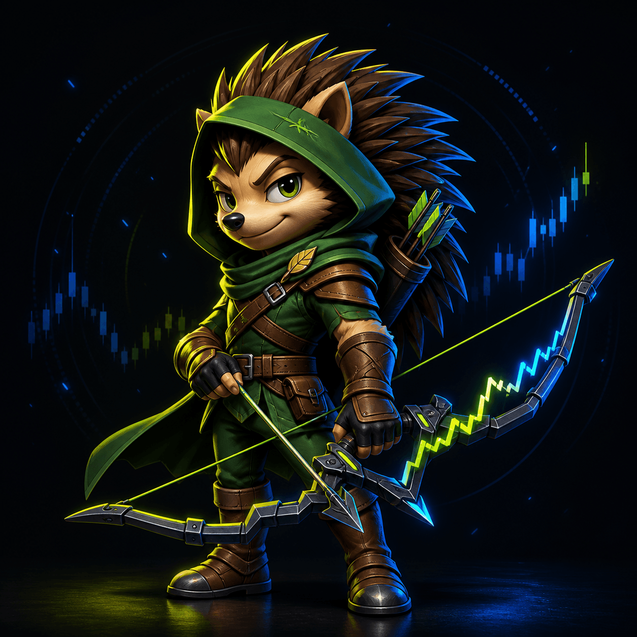 Brawl the hedgehog ranger holding a futuristic bow